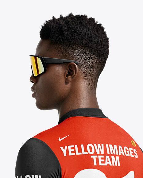 Afro-American Man Wearing Cycling Jersey and Bib Shorts Mockup