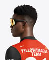 Afro-American Man Wearing Cycling Jersey and Bib Shorts Mockup
