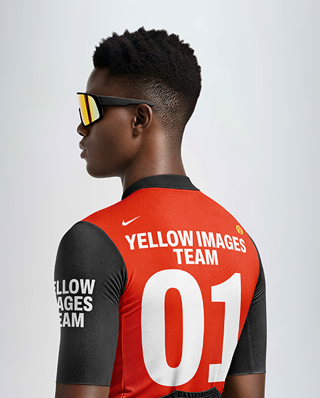 Afro-American Man Wearing Cycling Jersey and Bib Shorts Mockup