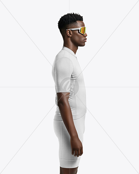 Afro-American Man Wearing Cycling Jersey and Bib Shorts Mockup