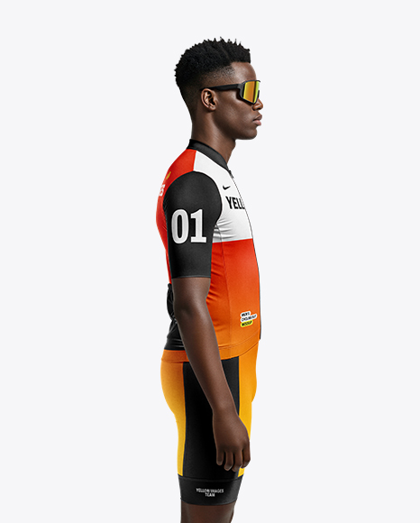 Afro-American Man Wearing Cycling Jersey and Bib Shorts Mockup - Apparel mockups
