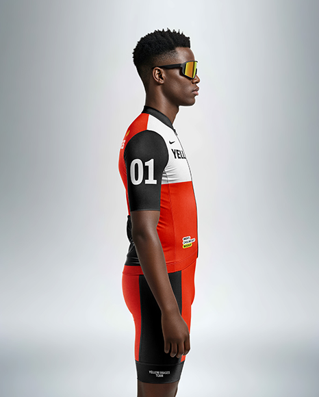 Afro-American Man Wearing Cycling Jersey and Bib Shorts Mockup