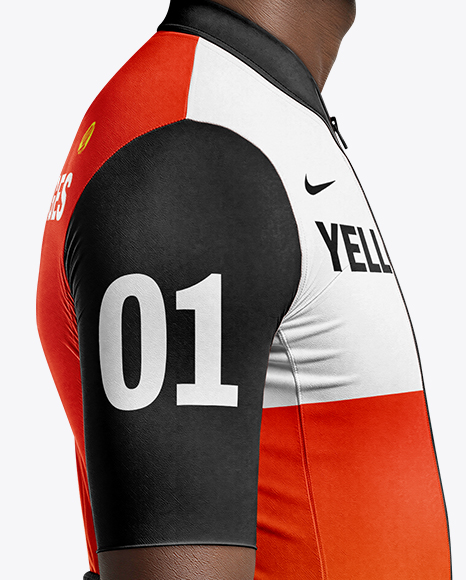 Afro-American Man Wearing Cycling Jersey and Bib Shorts Mockup