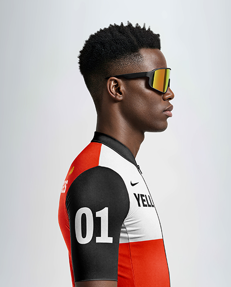 Afro-American Man Wearing Cycling Jersey and Bib Shorts Mockup