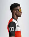 Afro-American Man Wearing Cycling Jersey and Bib Shorts Mockup