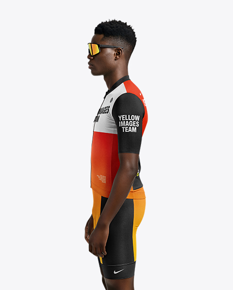 Afro-American Man Wearing Cycling Jersey and Bib Shorts Mockup - Apparel mockups