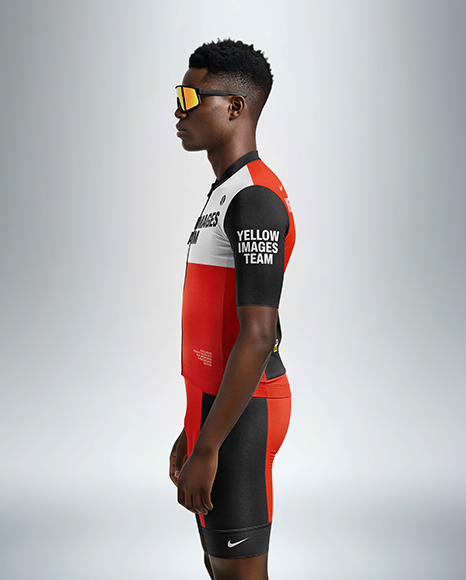 Afro-American Man Wearing Cycling Jersey and Bib Shorts Mockup