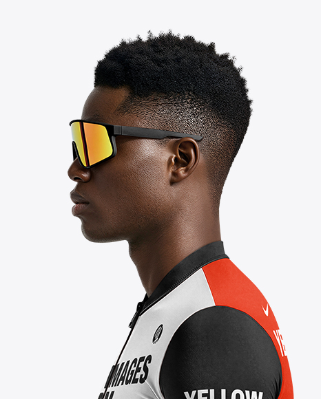 Afro-American Man Wearing Cycling Jersey and Bib Shorts Mockup