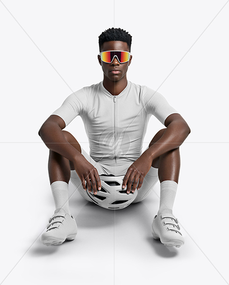 Afro-American Man Wearing Cycling Jersey and Bib Shorts Mockup