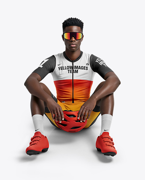 Afro-American Man Wearing Cycling Jersey and Bib Shorts Mockup - Apparel mockups
