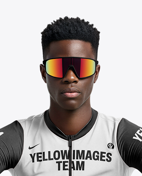 Afro-American Man Wearing Cycling Jersey and Bib Shorts Mockup
