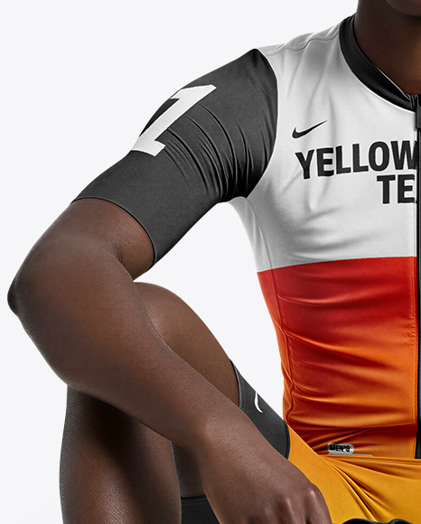 Afro-American Man Wearing Cycling Jersey and Bib Shorts Mockup