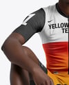 Afro-American Man Wearing Cycling Jersey and Bib Shorts Mockup