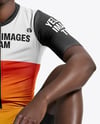 Afro-American Man Wearing Cycling Jersey and Bib Shorts Mockup