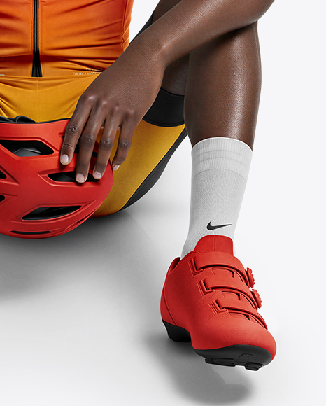 Afro-American Man Wearing Cycling Jersey and Bib Shorts Mockup