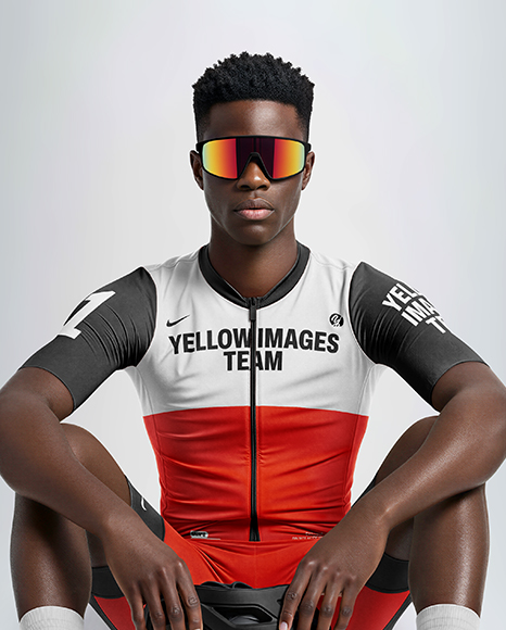 Afro-American Man Wearing Cycling Jersey and Bib Shorts Mockup