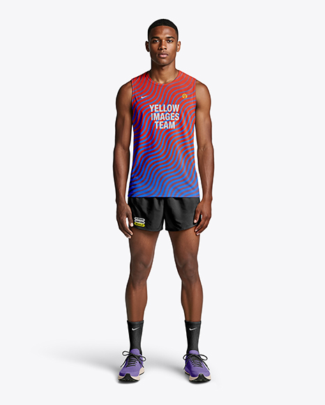 Afro-American Man Wearing Running Kit Mockup