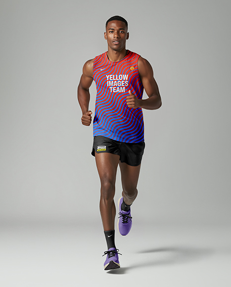 Afro-American Man Wearing Running Kit Mockup