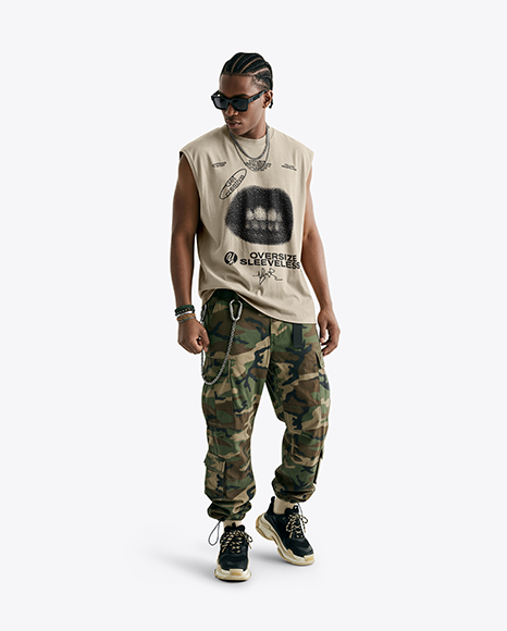 Afro-American Man Wearing Sleeveless Shirt Mockup - Apparel mockups