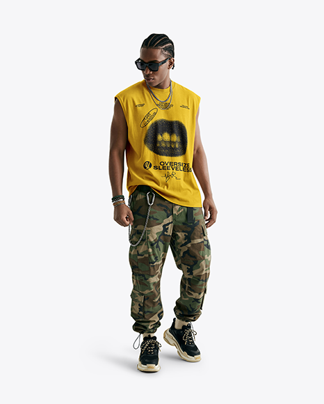 Afro-American Man Wearing Sleeveless Shirt Mockup
