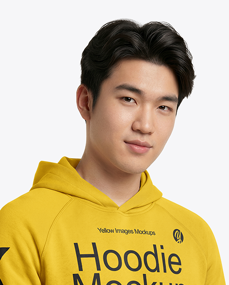 Asian Man Wearing Hoodie with Portable Console Mockup