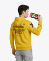 Asian Man Wearing Hoodie with Portable Console Mockup