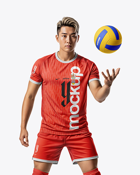 Asian Man Wearing Volleyball Kit Mockup