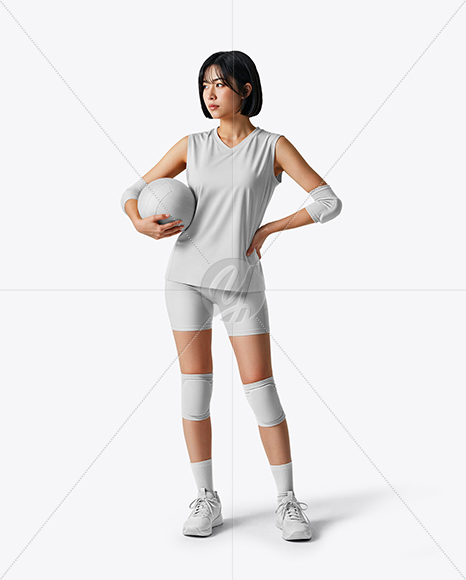 Asian Woman Wearing Full Volleyball Kit Mockup