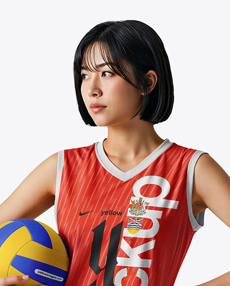 Asian Woman Wearing Full Volleyball Kit Mockup