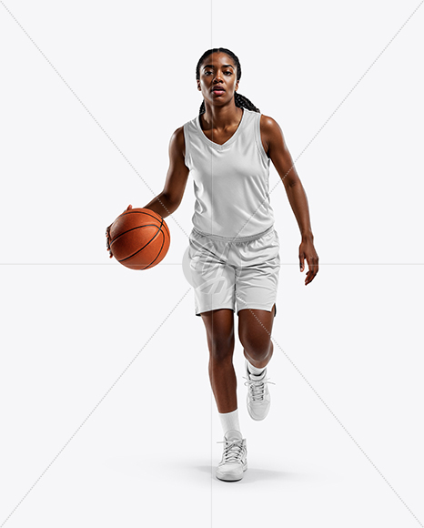 Afro-American Female Basketball Player Wearing Full Basketball Uniform Mockup