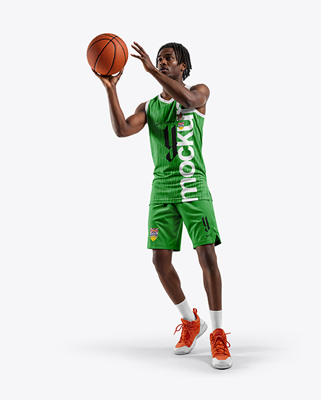 Black Man with Dreadlocks Wearing a Full Basketball Kit Mockup - GFX+Sleeveless+Shirt+Mockup+-+Half+Side+View+22689+TIF+...