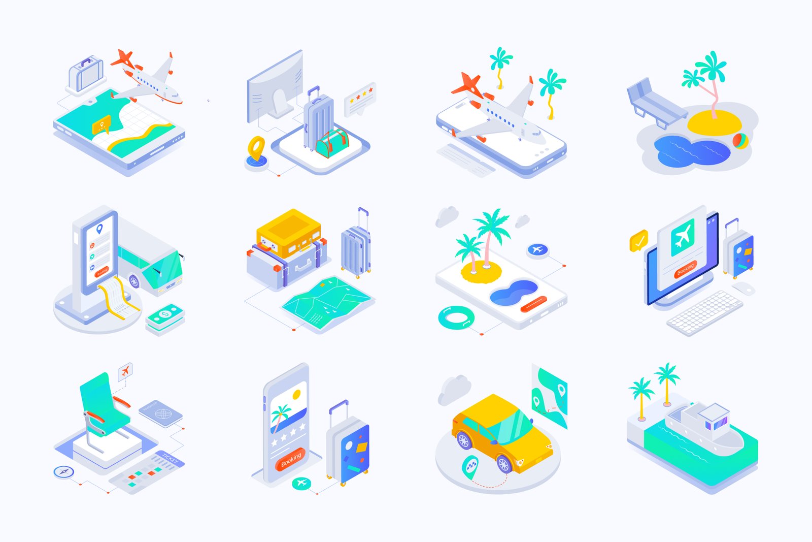 Travel Isometric Icons Pack