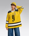 Woman Wearing Ice Hockey Jersey and Cap Mockup