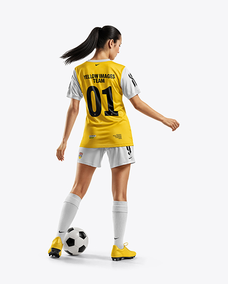 Female Soccer Player Wearing Jersey and Shorts Mockup - Collar mockup