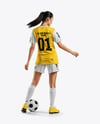 Female Soccer Player Wearing Jersey and Shorts Mockup