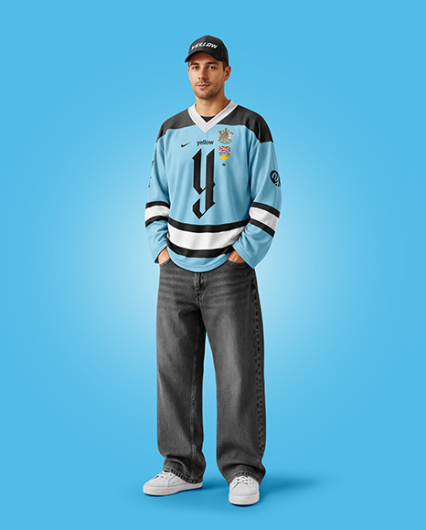 Man Wearing Ice Hockey Jersey Mockup
