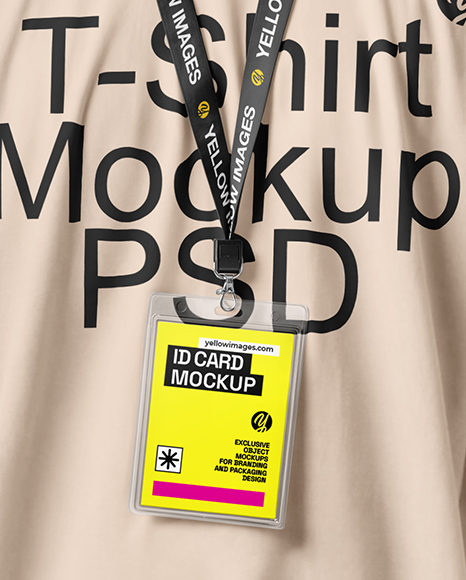 Young Man Wearing T-shirt with ID Card Mockup