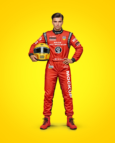 Man Wearing Full Racing Kit Mockup