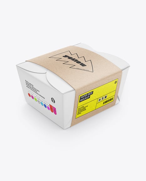 Paper Food Box in Kraft Paper Sleeve Mockup