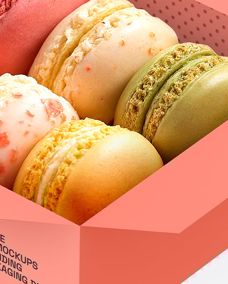 Opened Box With Macarons Mockup