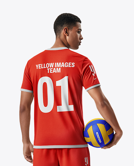 Man Wearing Full Volleyball Kit with Ball Mockup