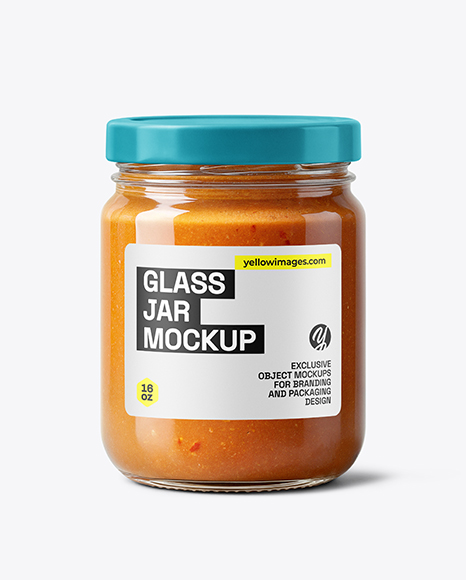 Clear Glass Jar with Lobster Bisque Mockup - Sauce bottle mockup