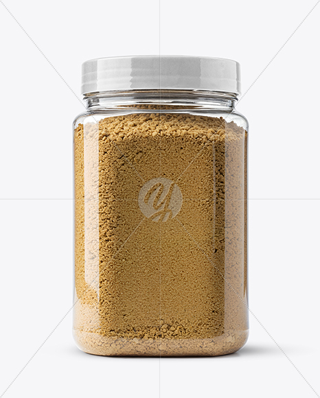 Clear Plastic Jar with Asafoetida Spice Mockup