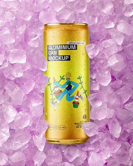 Slim Aluminium Can in Ice Mockup