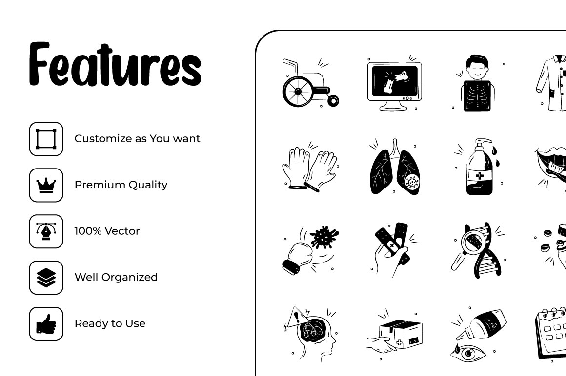 Medical hand-drawn icons