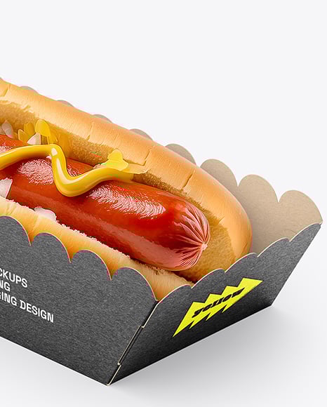 Kraft Paper Food Tray with Hot Dog Mockup