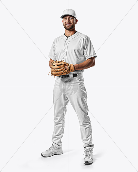 Man Wearing a Full Baseball Kit with Pitcher's Glove Mockup