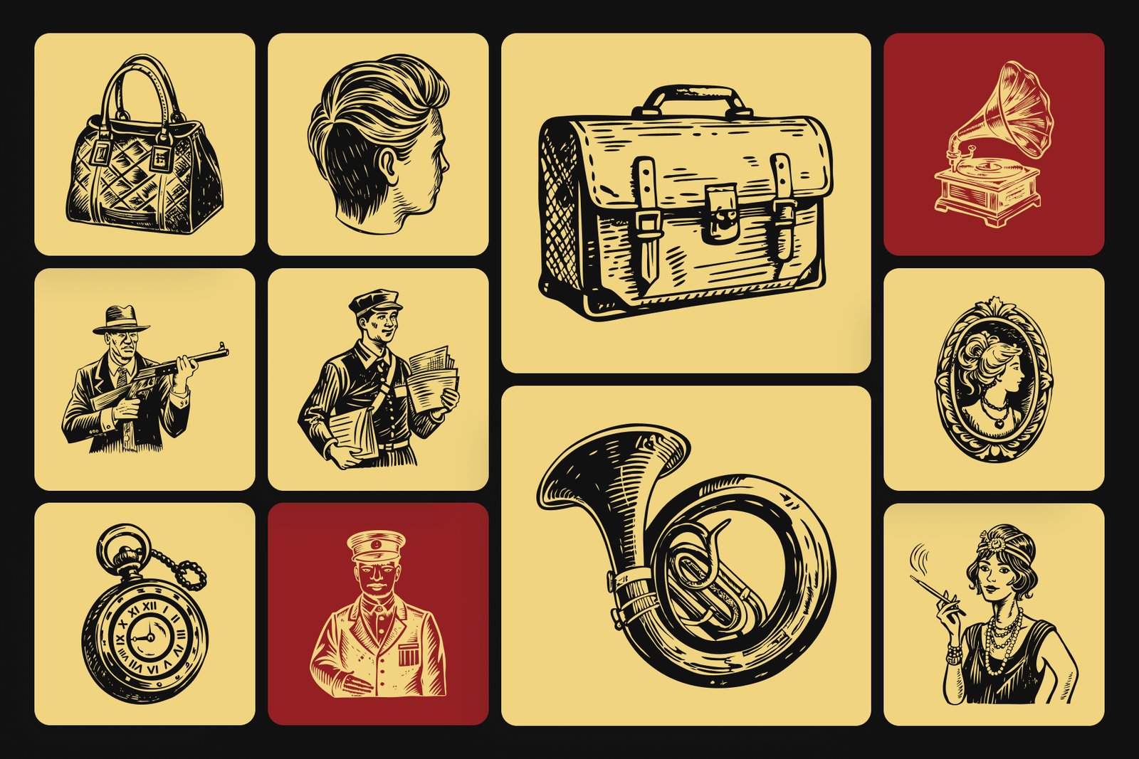Vintage 20s Style Illustrations Set