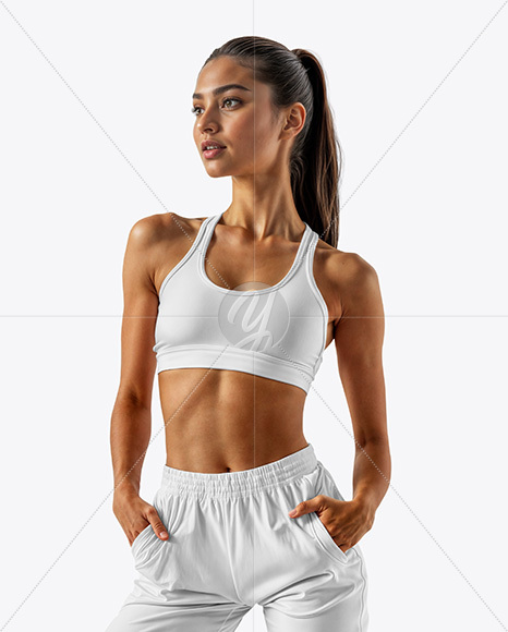 Woman Wearing Sports Bra and Sweatpants Mockup