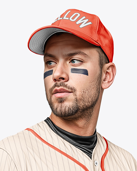 Man Wearing a Full Baseball Kit with Bat Mockup